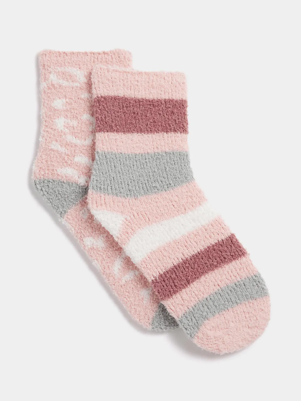 Jet Women's Pink Stripe 2 Pack Fluffy Socks