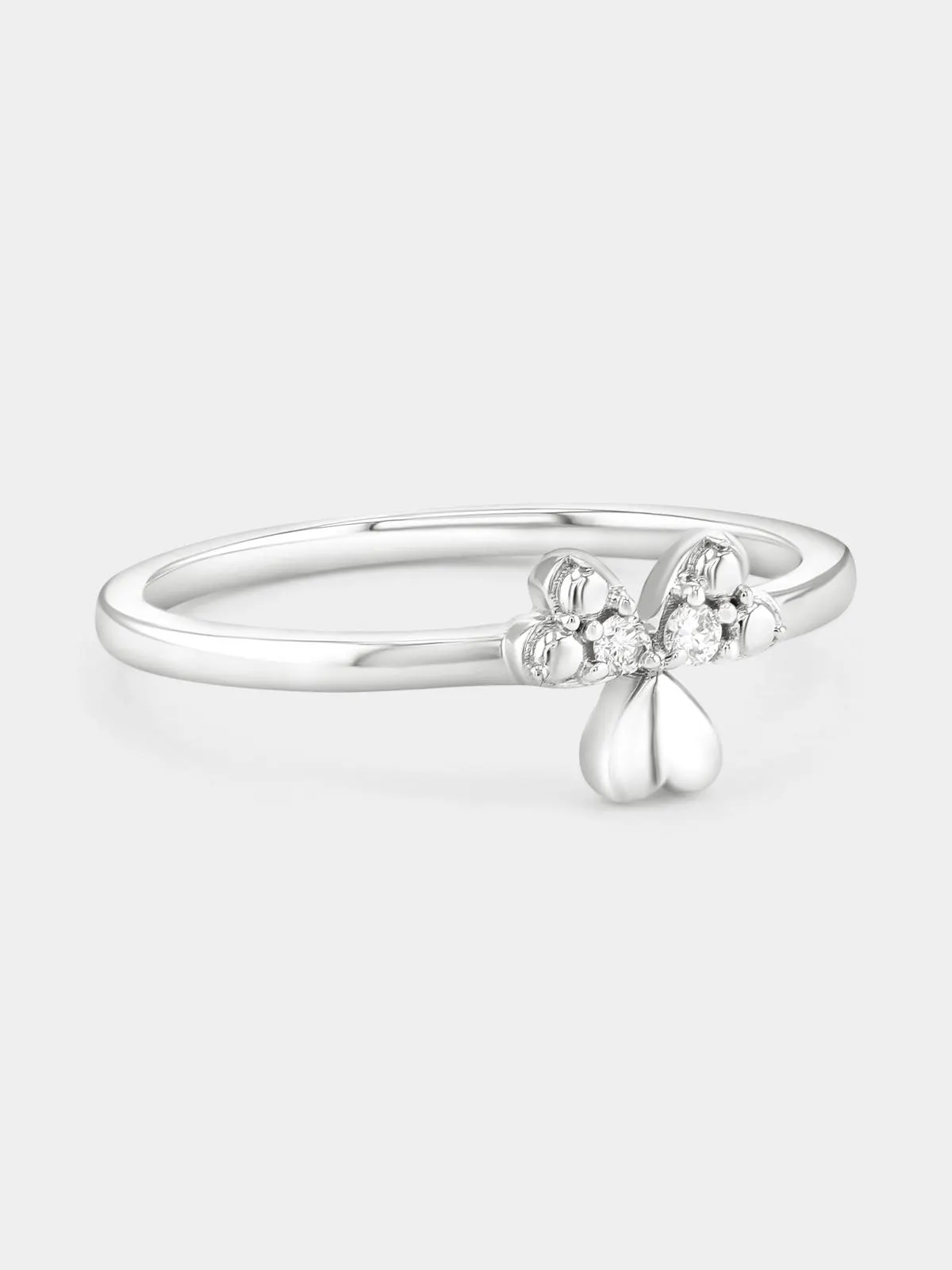 Sterling Silver Lab Grown Diamond Clover Heart Ring