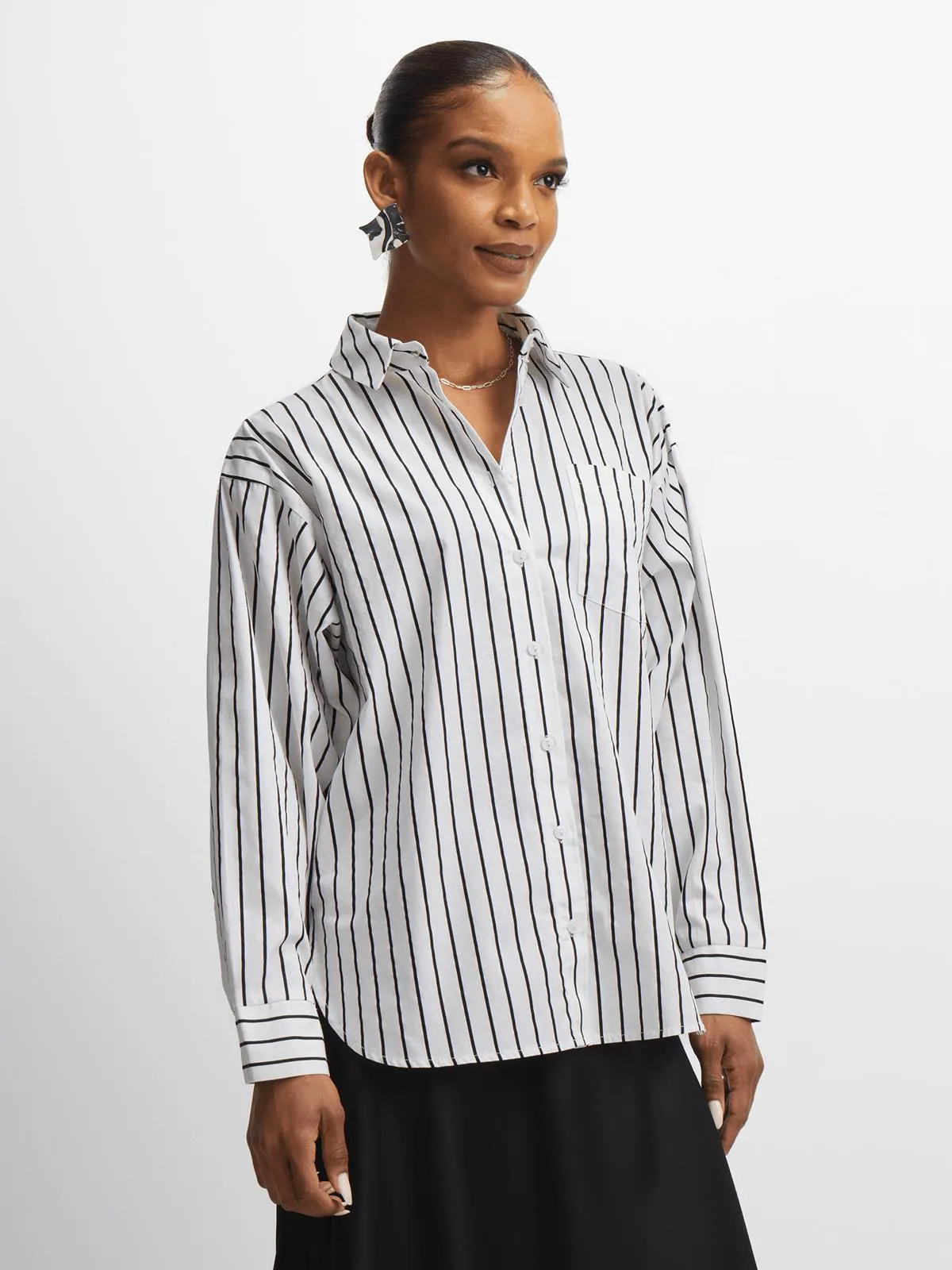 Exact Women's White & Black Striped Shirt