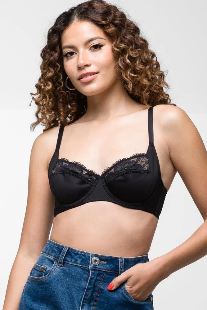 Non Padded Lace Trim Bra Dark Grey