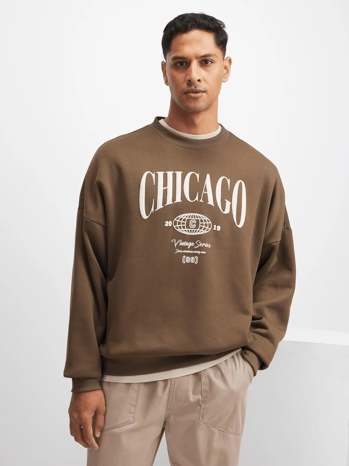 Exact Men's Brown Graphic Print Sweat Top