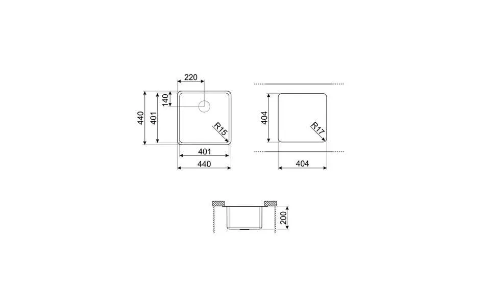 Smeg Mira Single Square Undermount Stainless Steel Bowl 440 x 440 x 200mm