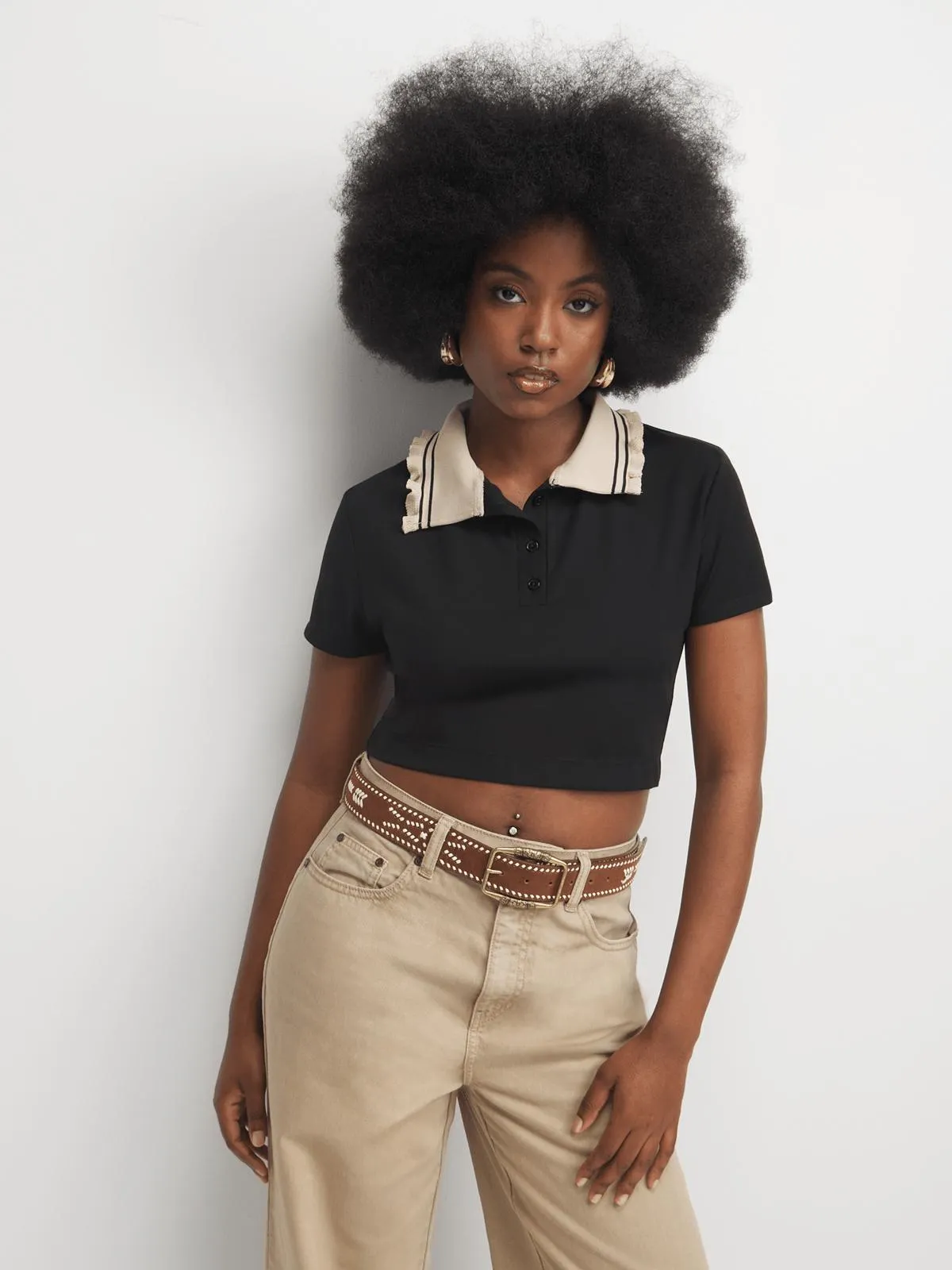 The FIX Women's Black Top With Frill Collar