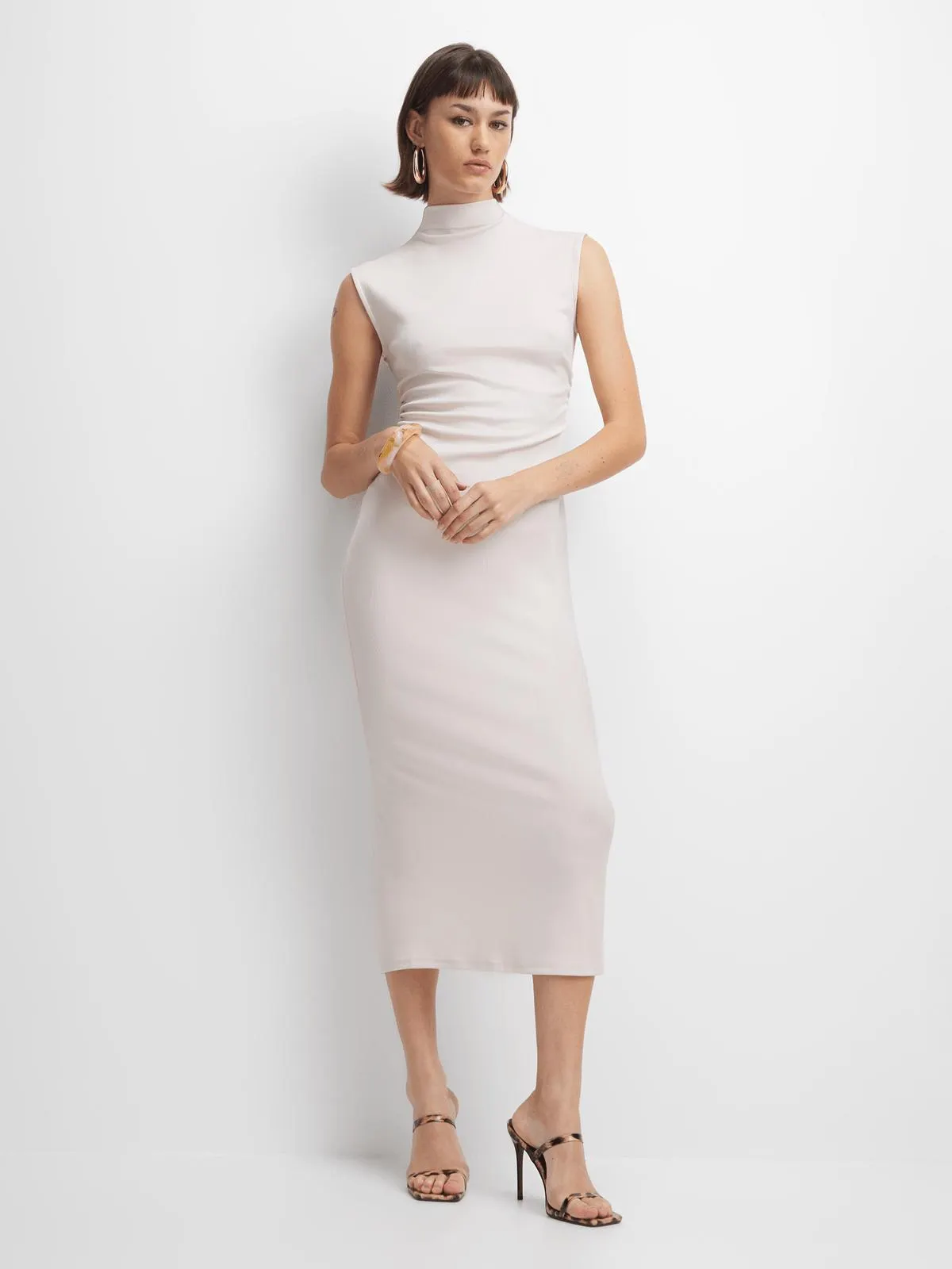 The FIX Women's White Slinky Ribbed Midaxi Dress