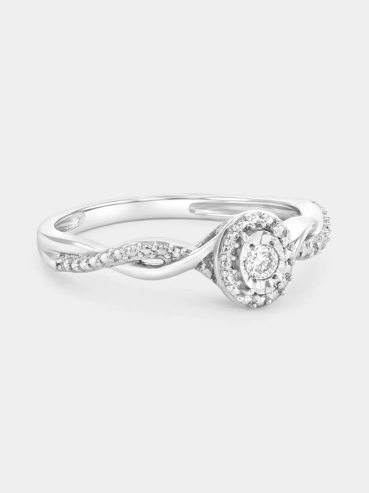Sterling Silver Lab Grown Diamond Petite Oval Halo Twist Ring