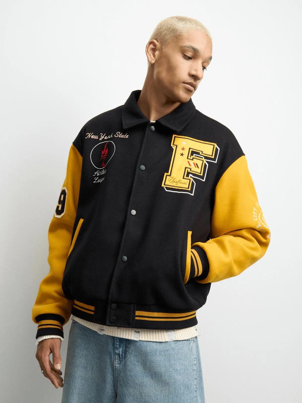The FIX Men's Black & Yellow Varsity Jacket