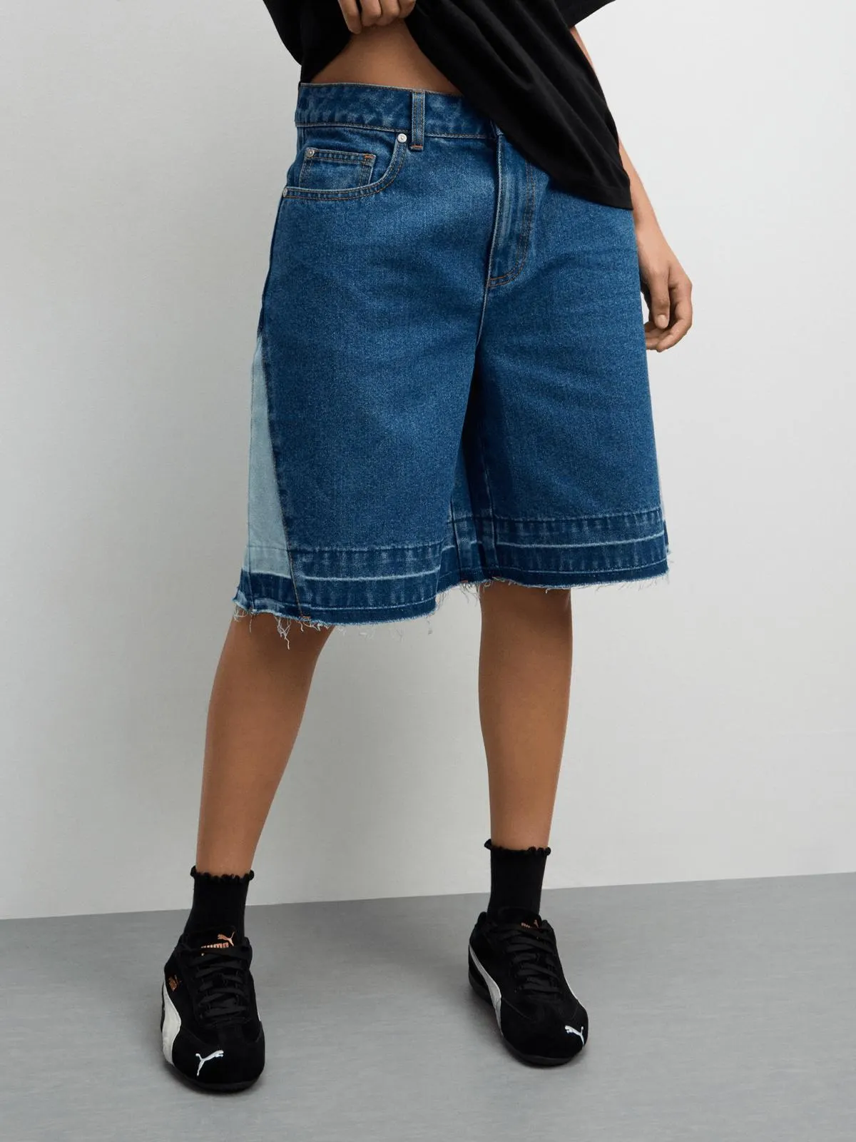 Redbat Women's RDBT Print Bermuda Denim Blue Shorts