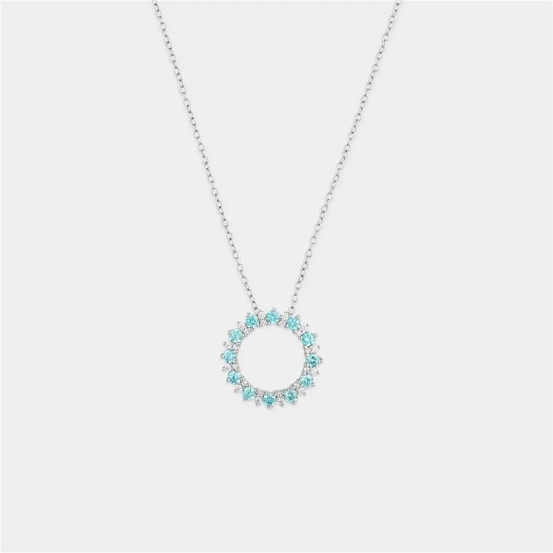 Sterling Silver Aquamarine & White Cubic Zirconia Circle Pendant