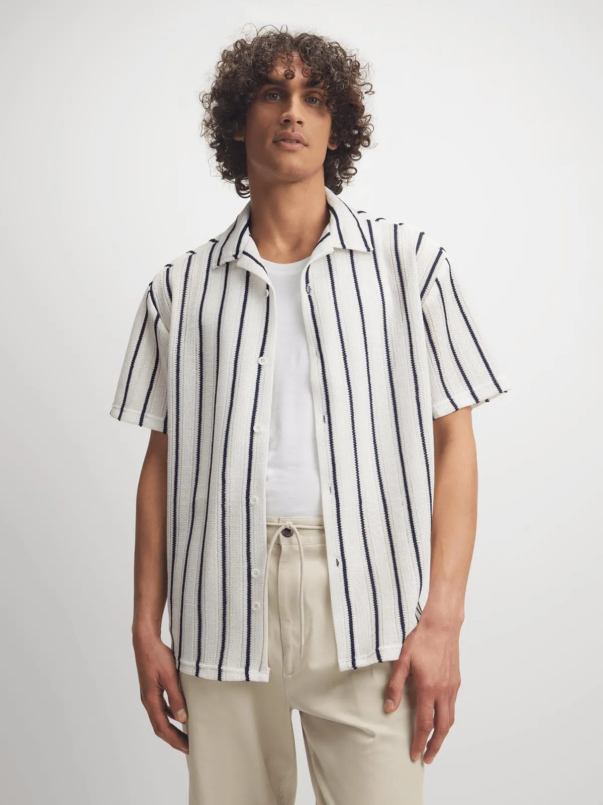 Jet Men's Ecru/Black Stripe Shirt