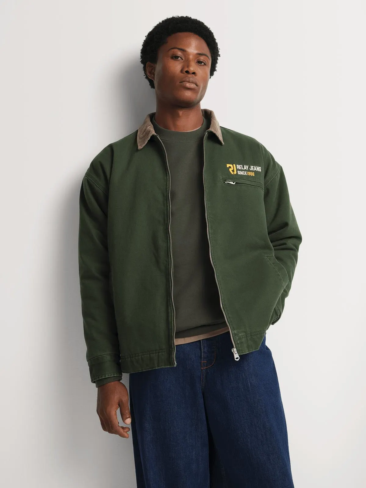 Relay Jeans Men's Back Graphic Chore Green Jacket