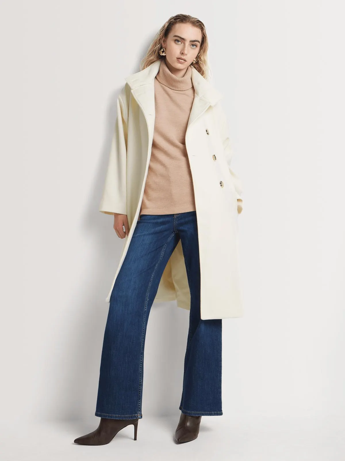 Funnel Neck Twill Melton Coat