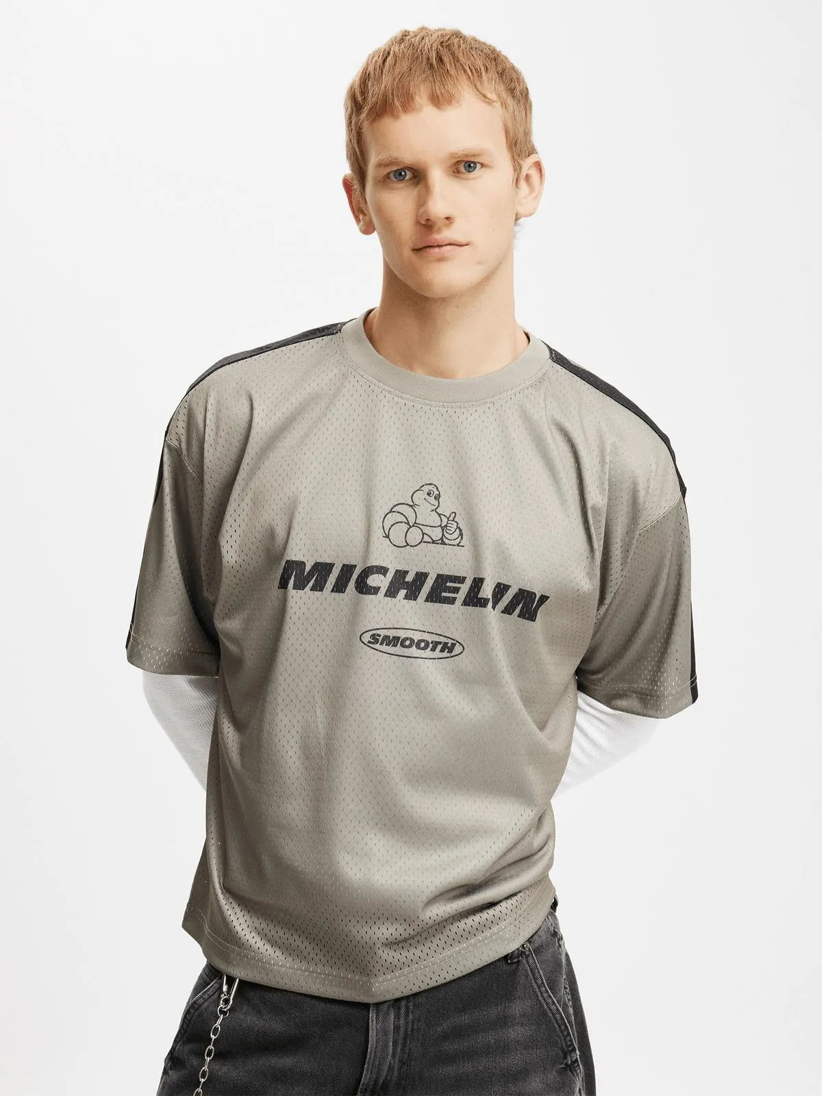 Men's Cotton On Green Michelin Crew Neck Mesh T-Shirt