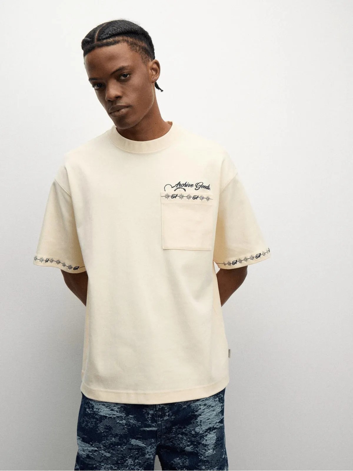 Archive Men's 'Archive Goods" Pocket Ecru T-Shirt