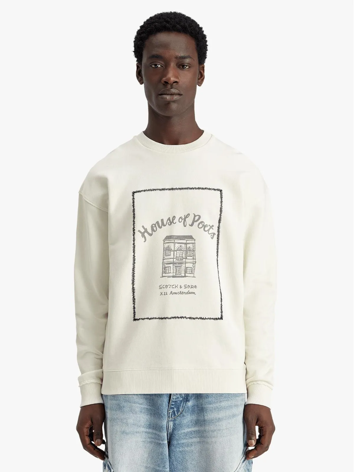 Men's Scotch & Soda Cream Relaxed Fit Artwork Sweatshirt