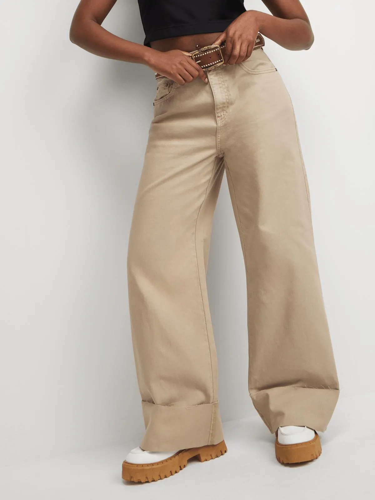 The FIX Women's Natural Wide Leg Denim Jeans