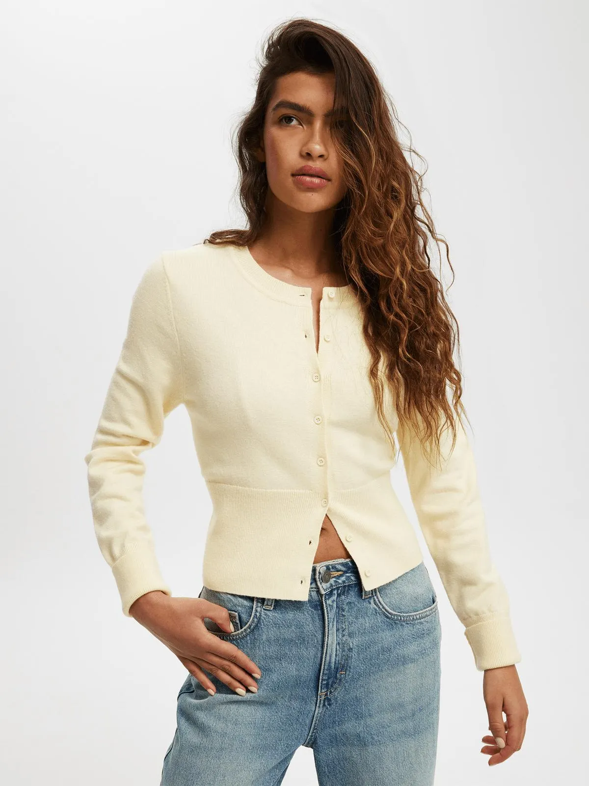 Women's Cotton On Yellow Everfine Knit Crew Cardigan