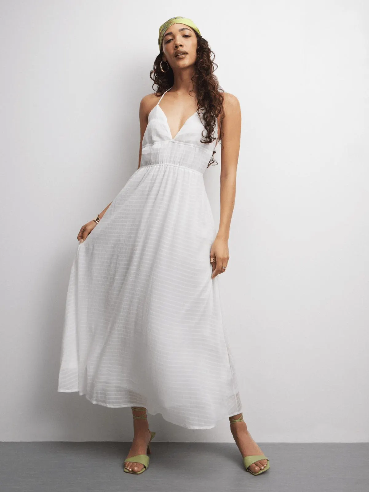 The FIX Women's Milk Ruched Open Back Maxi Dress