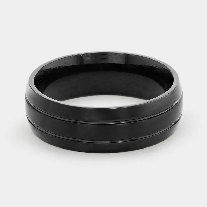 Stainless Steel Black Plated Men’s Matte Centre Grooved Edges Ring