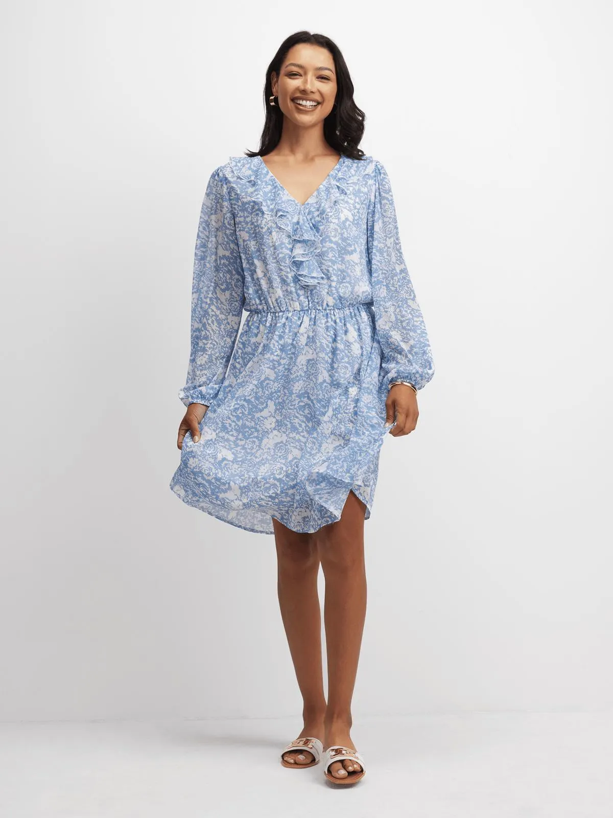 Jet Women's Blue/White Floral Tiered Dress