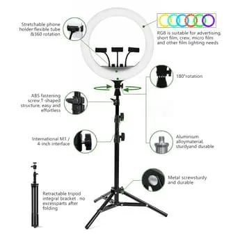 Timei 14" RGB LED Soft Ring Light & Tripod