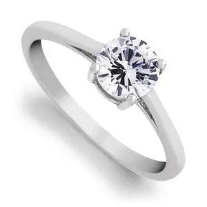 Sterling Silver Cubic Zirconia Four Claw Solitaire Ring