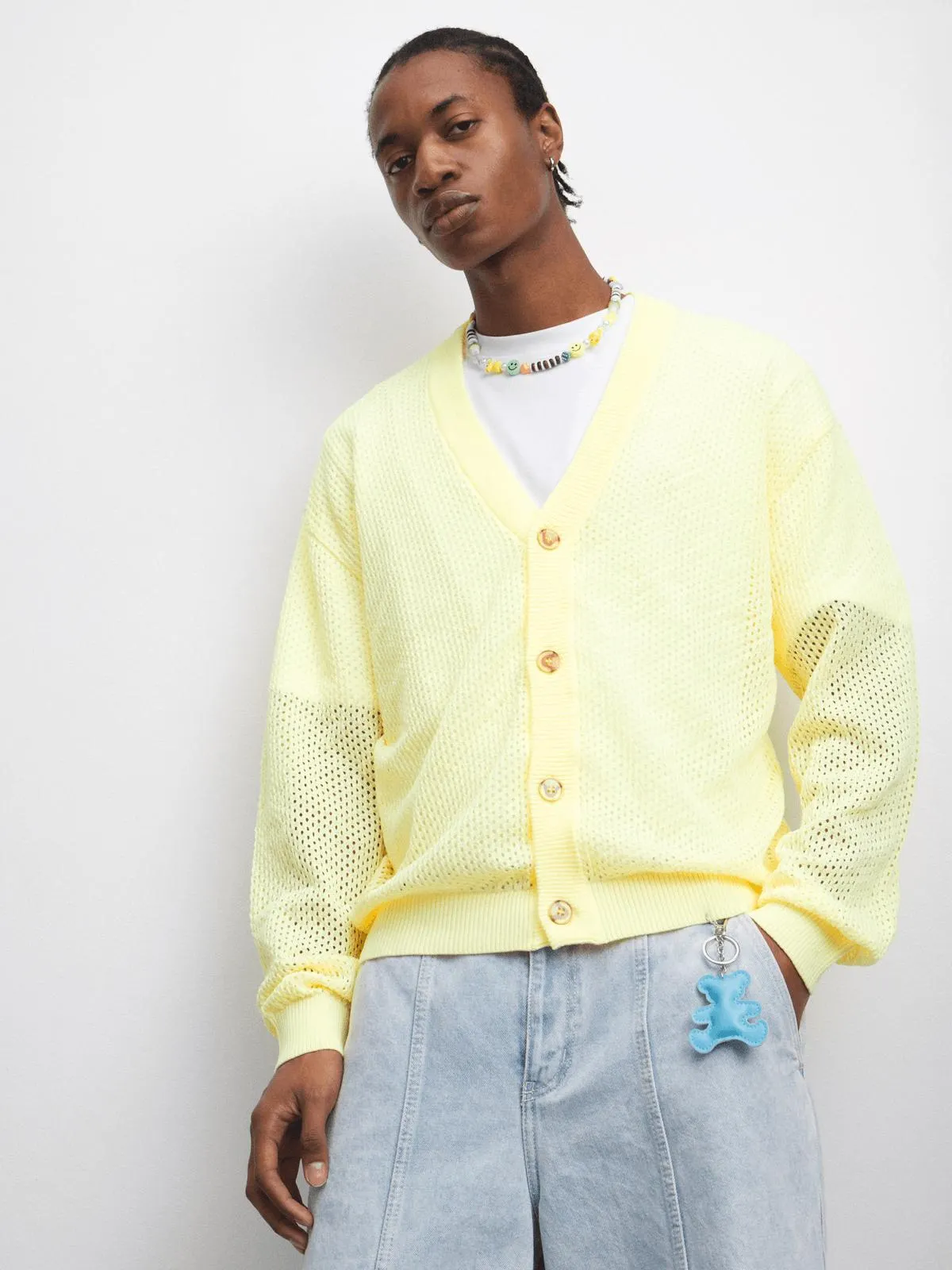 The FIX Men's Yellow Crchet Cardigan