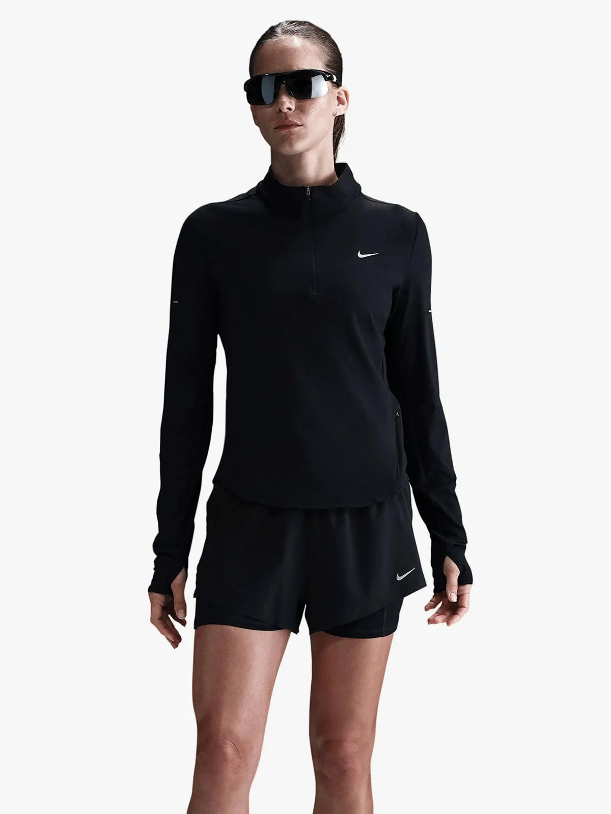 Nike Womens Swift Dri-Fit Uv 1/4 Zip Black/Reflective Silver Top