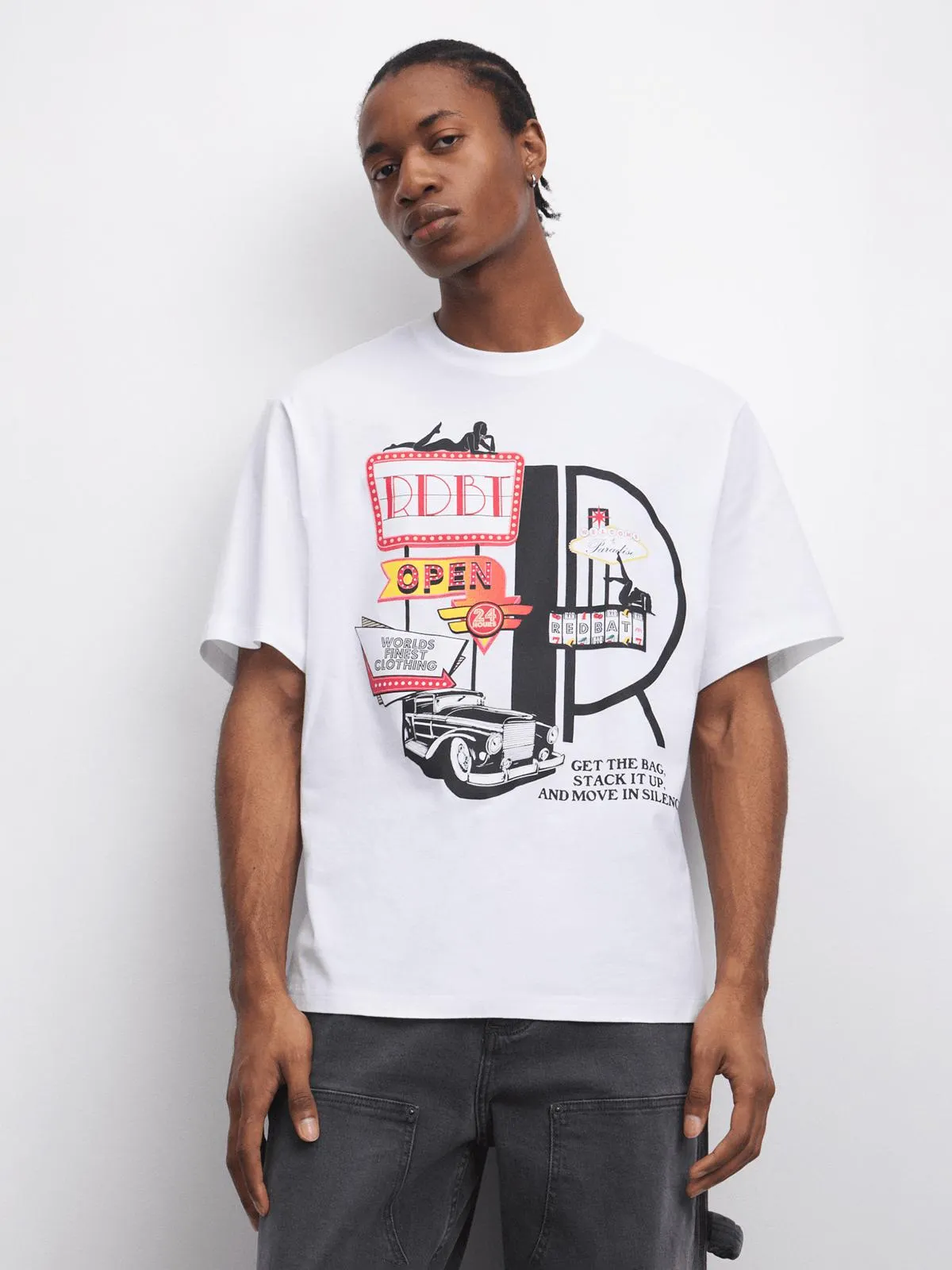 Redbat Men's White Graphic T-Shirt