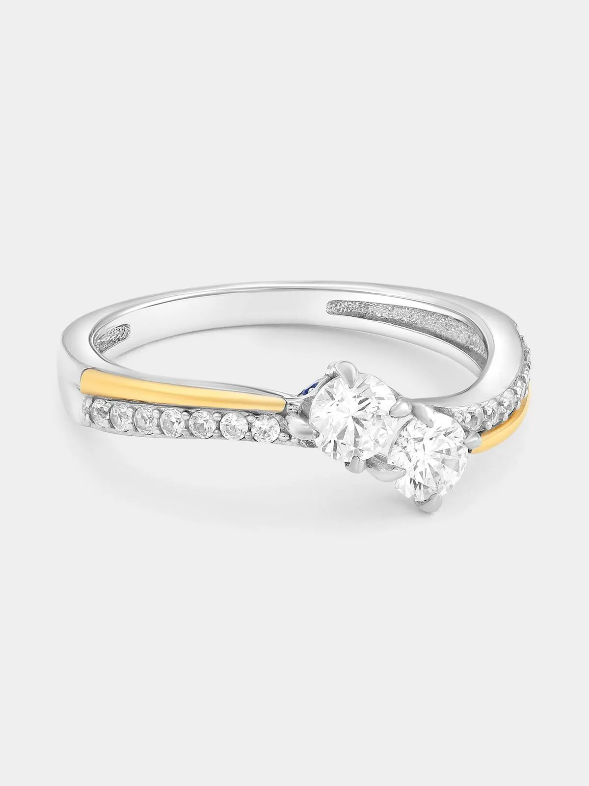 Yellow Gold & Sterling Silver Moissanite Two-Stone Ring