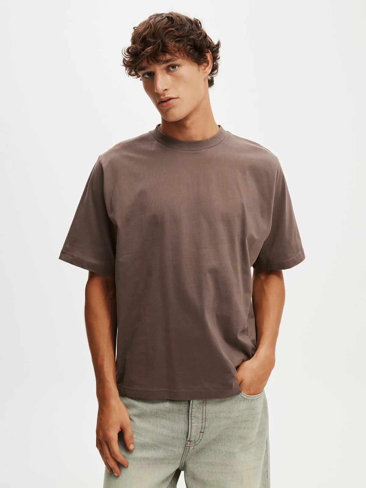 Men's Cotton On Brown Cropped Fit T-Shirt