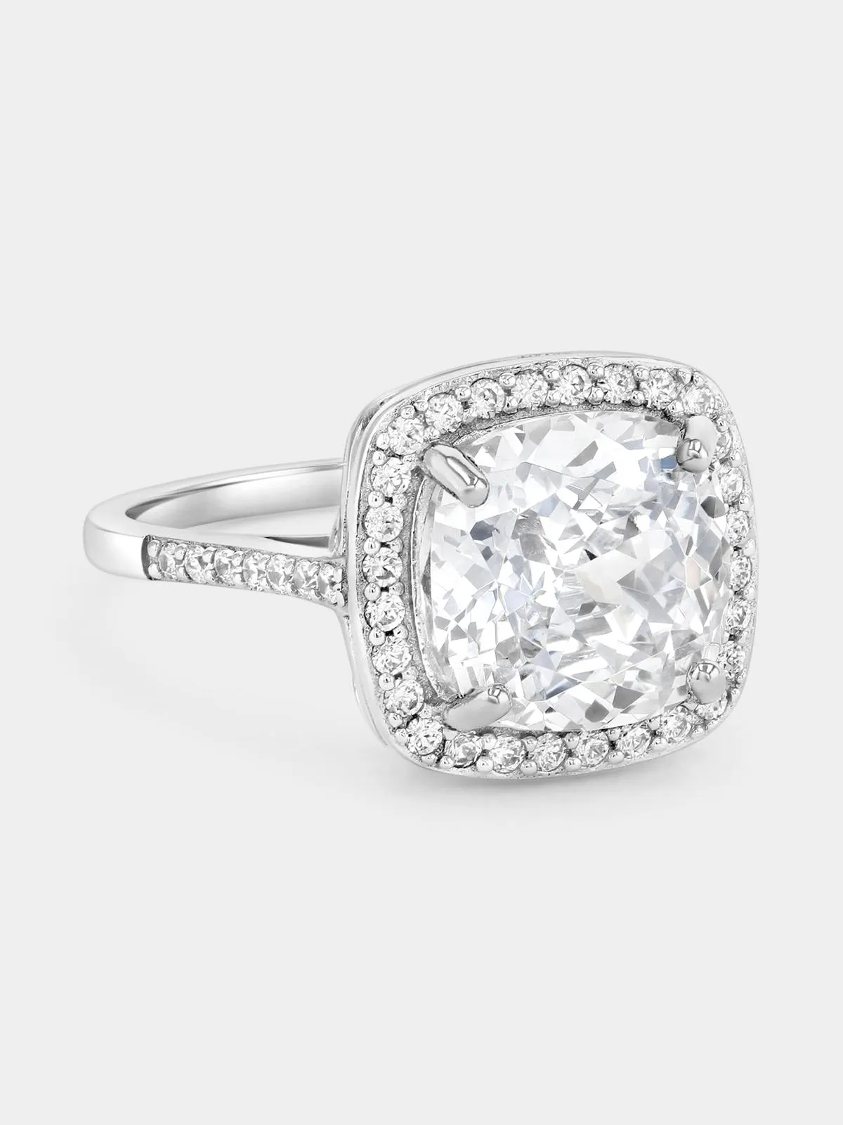 Sterling Silver Cubic Zirconia Cushion Halo Ring