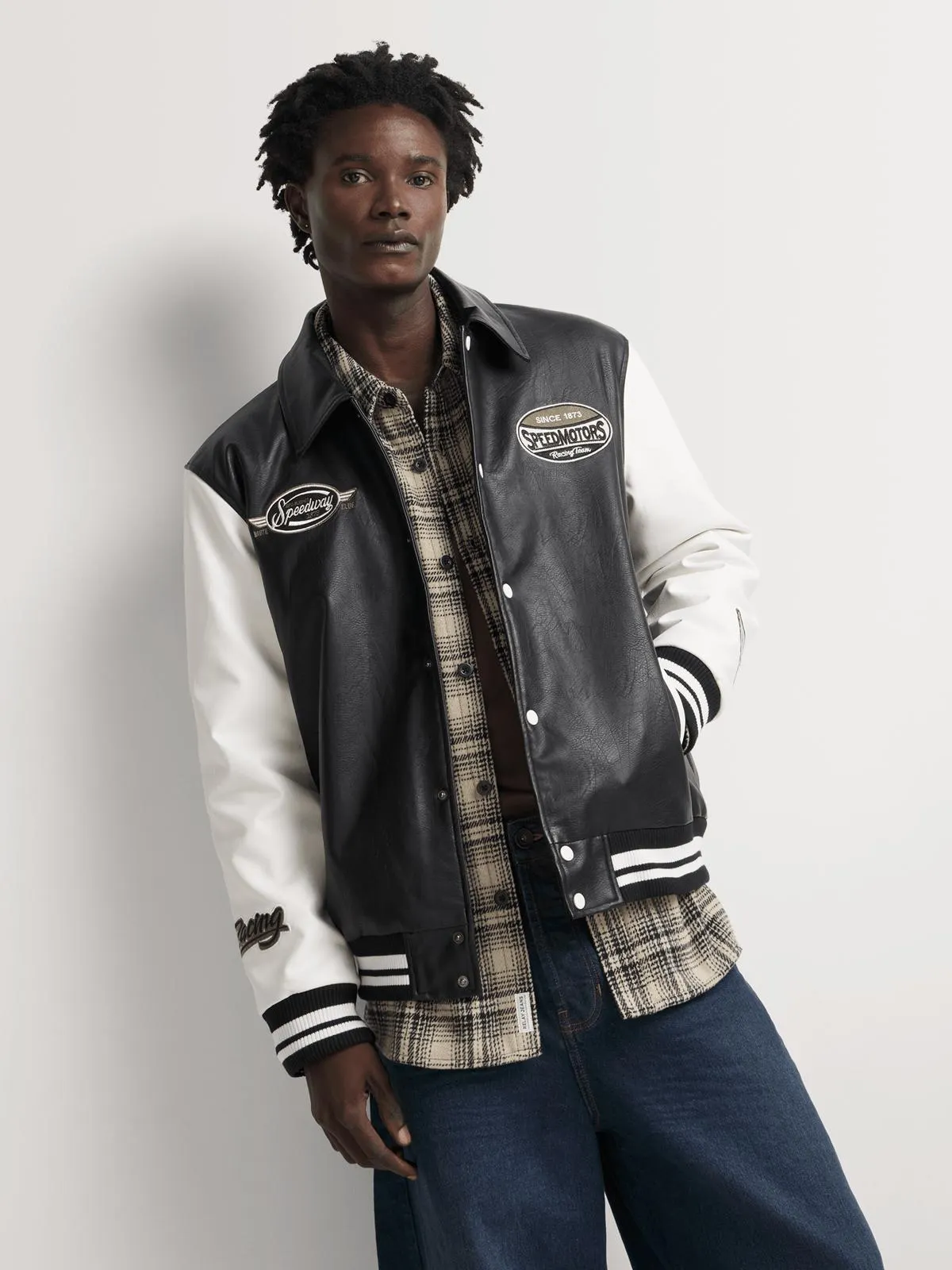 Markham Men's PU Varsity Black Bomber Jacket