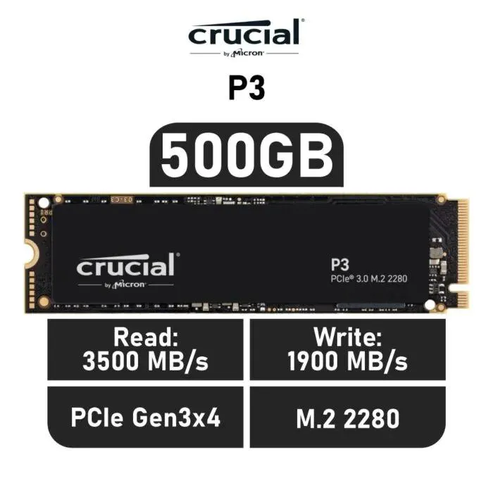 Crucial P3 500GB PCIe Gen3x4 CT500P3SSD8 M.2 2280 Solid State Drive