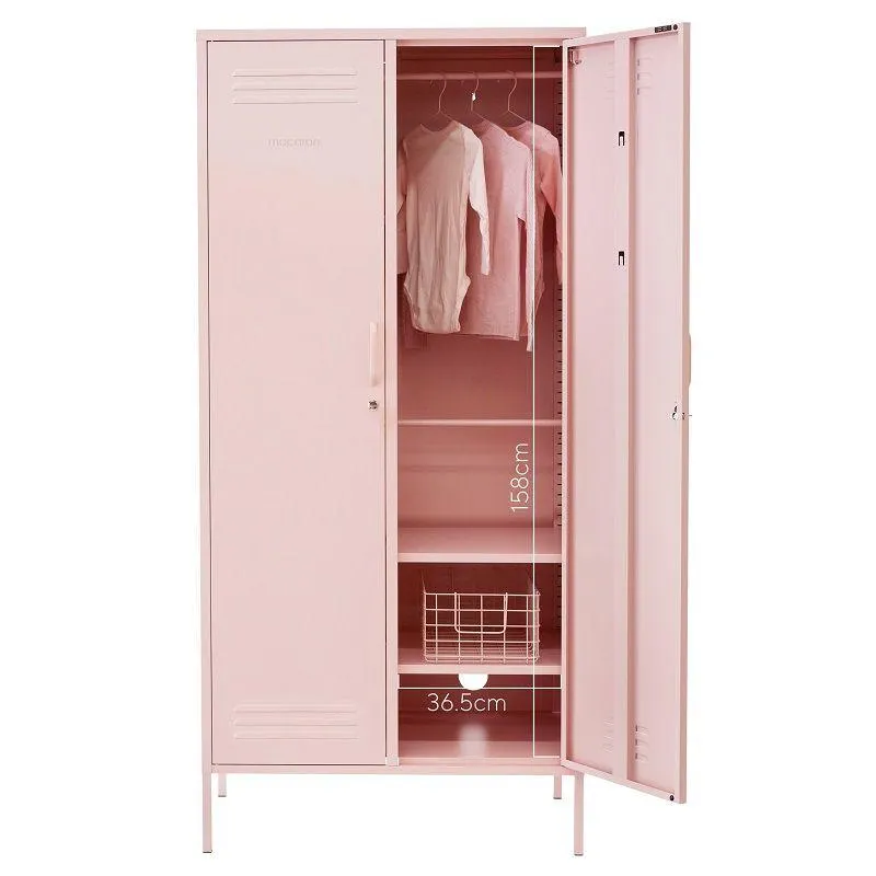 Steel Swing Door Twinny Wardrobe Storage Cabinet With Lock - Peach Pink