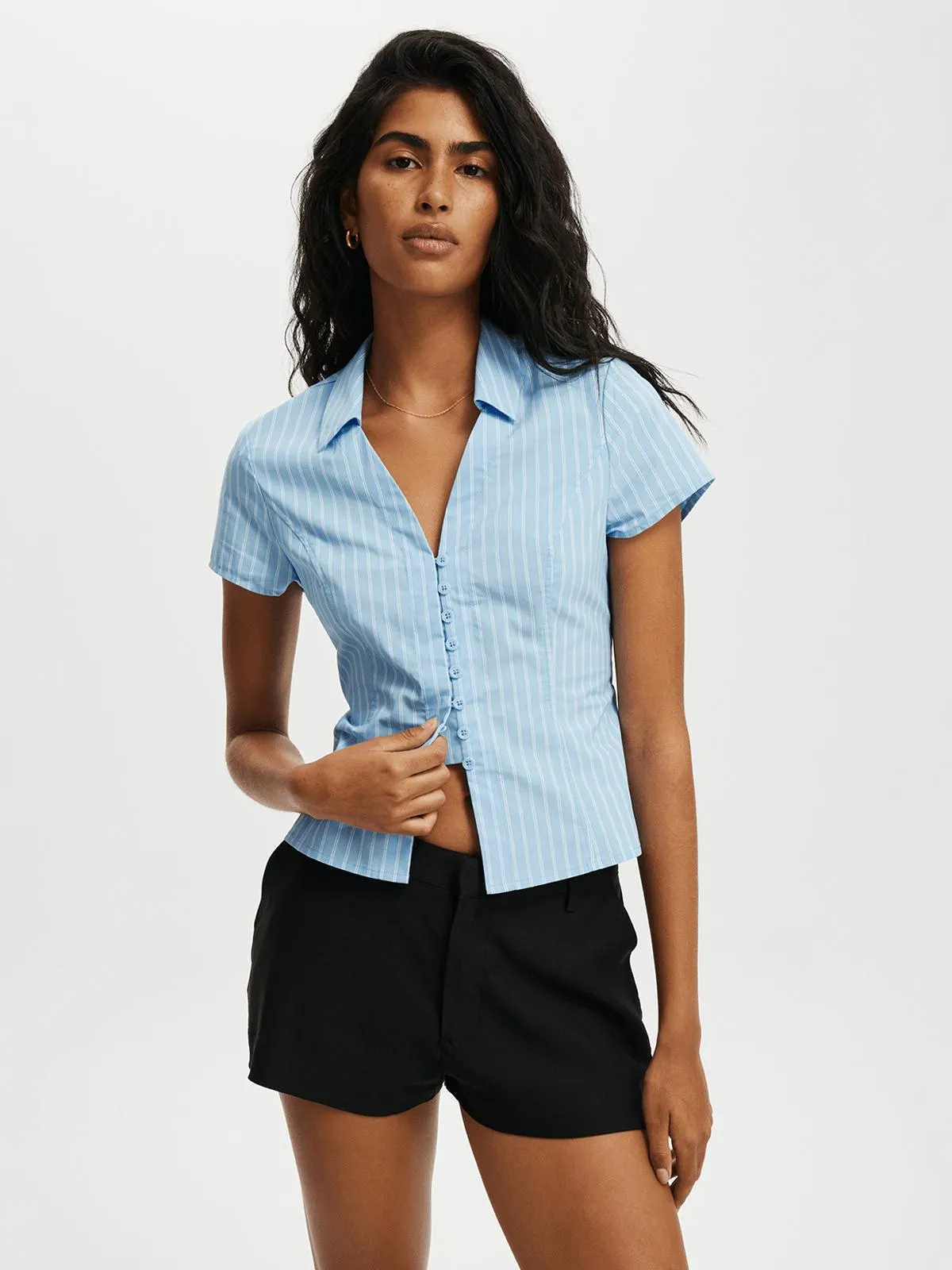 Women's Cotton On Blue Short Sleeve Fitted Shirt