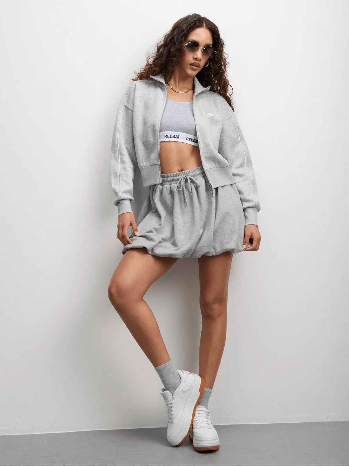 Reebok Women's Brooklyn Cropped Grey Bomber Jacket