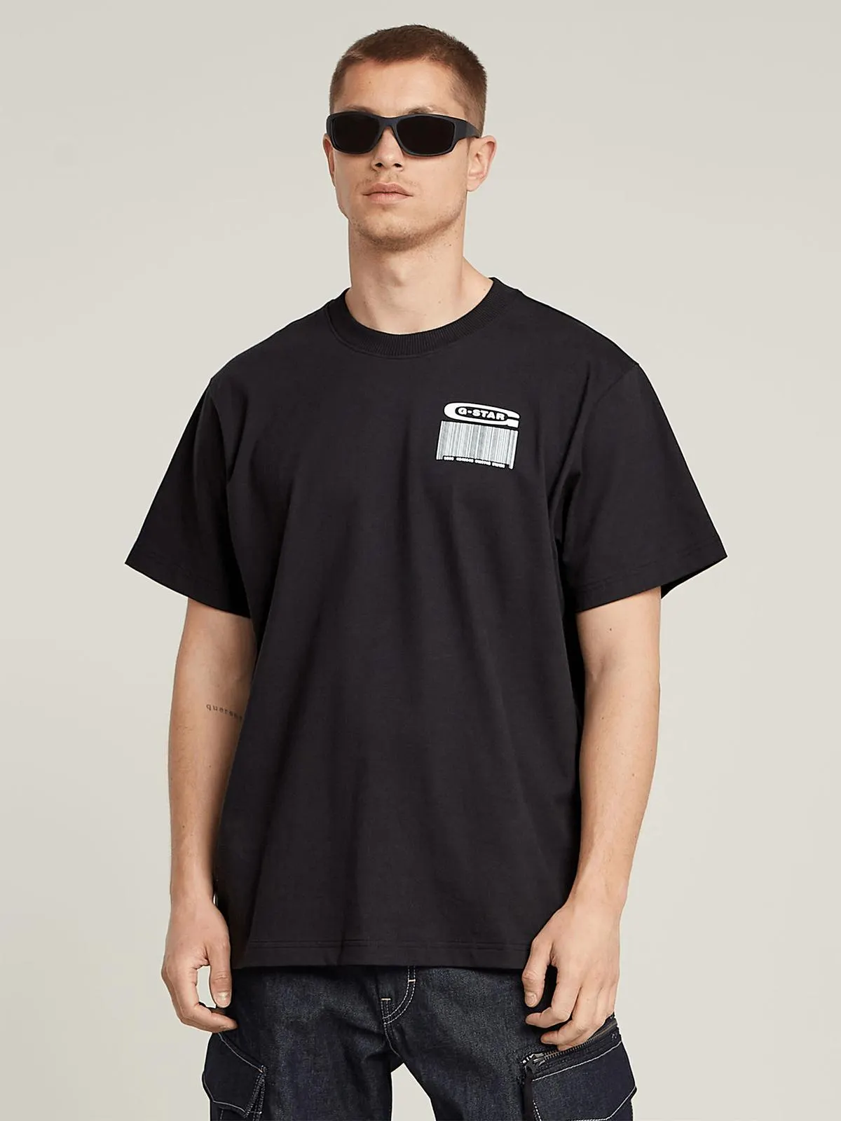 G-Star Men's Barcode Back Graphic Loose Black T-Shirt
