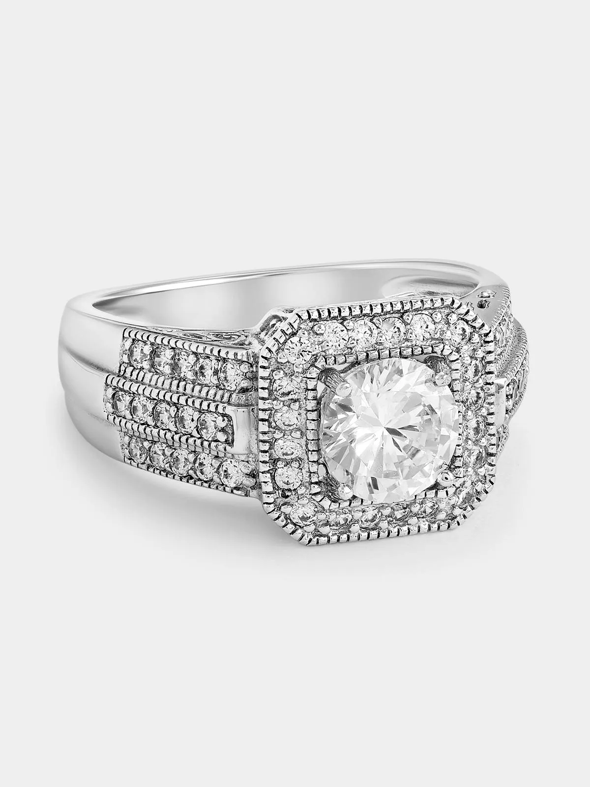 Cheté Sterling Silver Cubic Zirconia Round Cushion Halo Ring