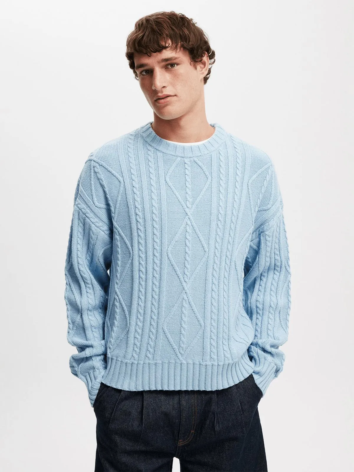 Men's Cotton On Blue Cable Knit Crew Top