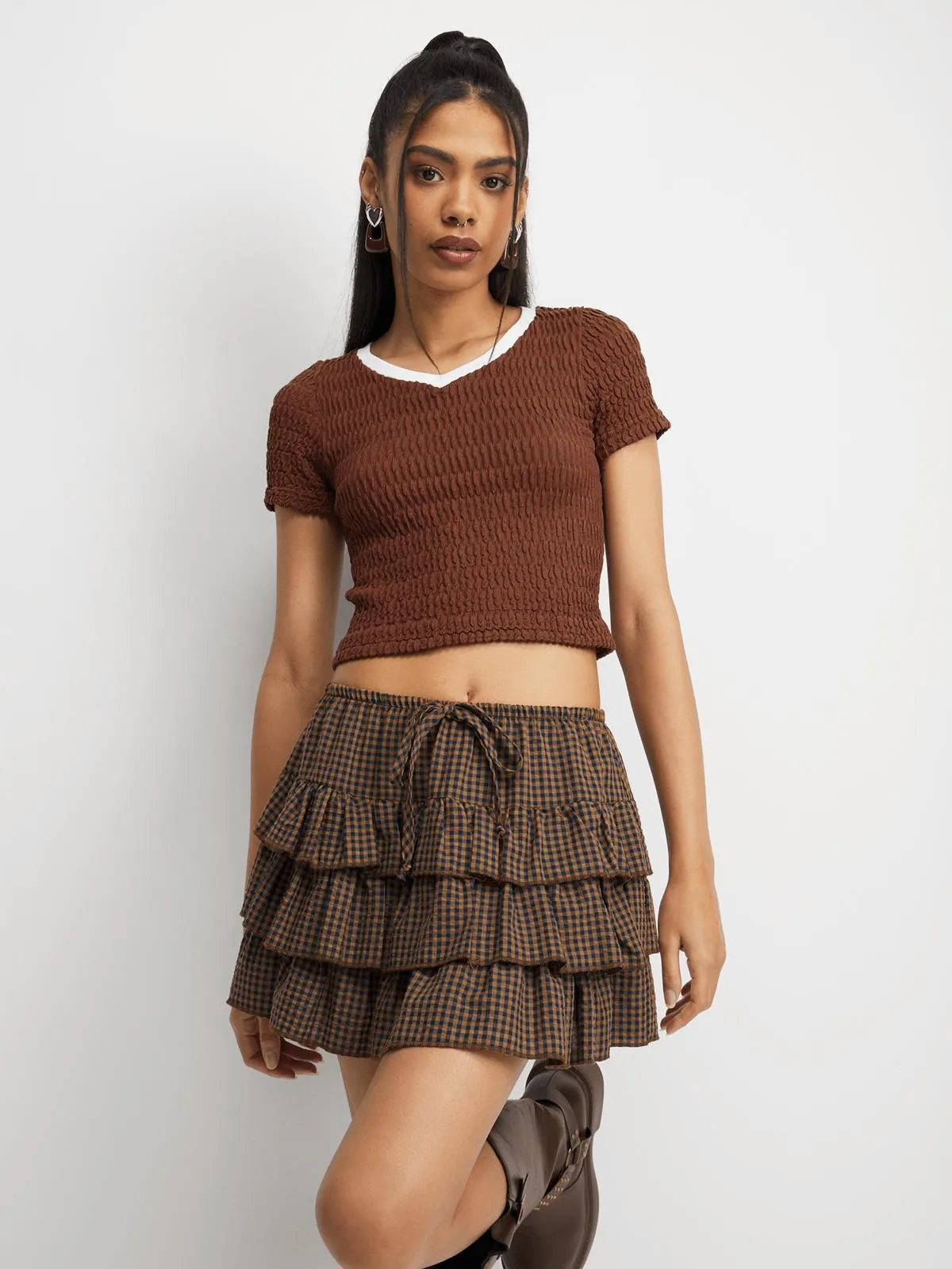 The FIX Women's Brown Textured Top