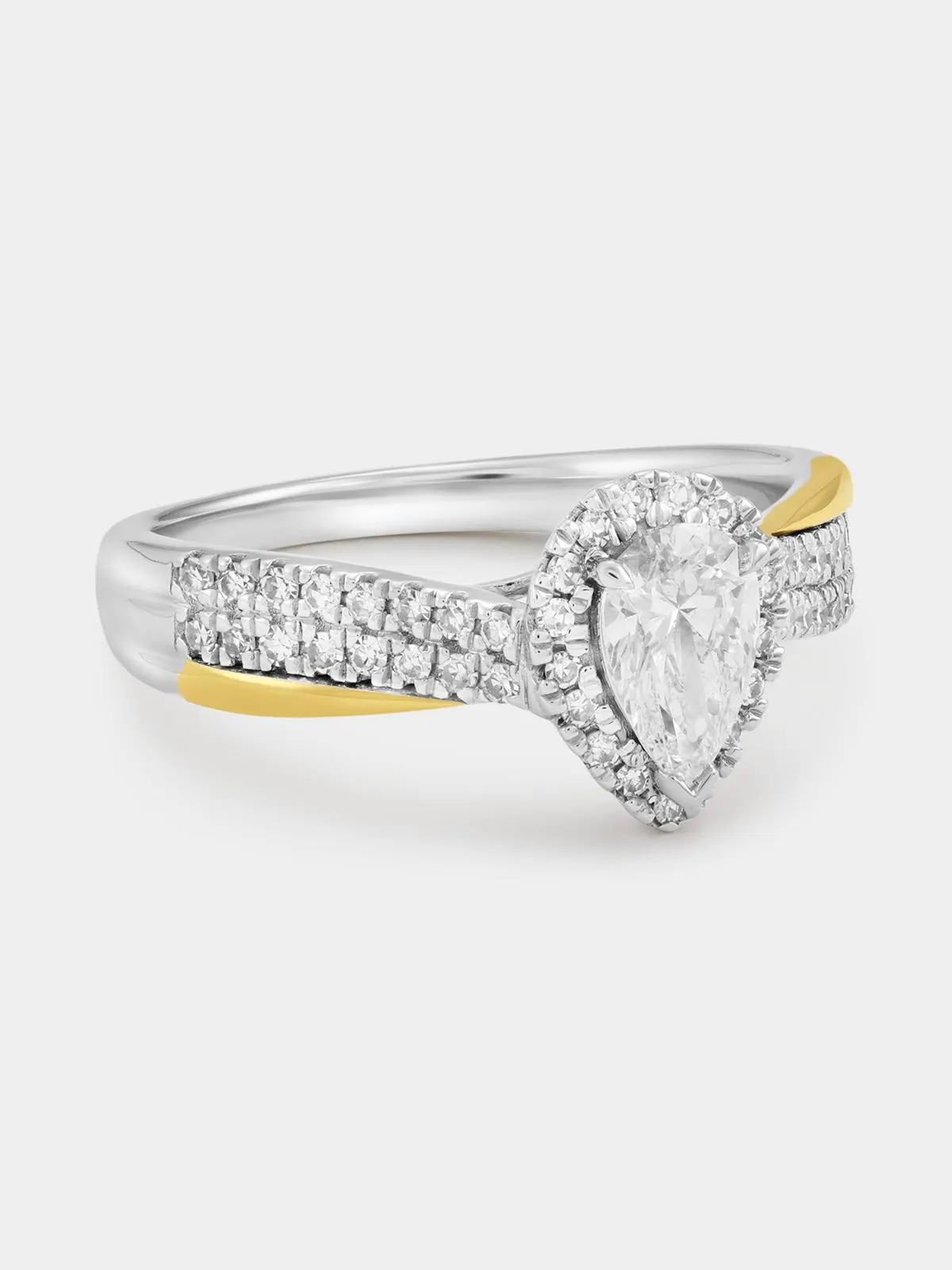 Yellow Gold & Sterling Silver 0.81ct Lab Grown Diamond Pear Halo Ring