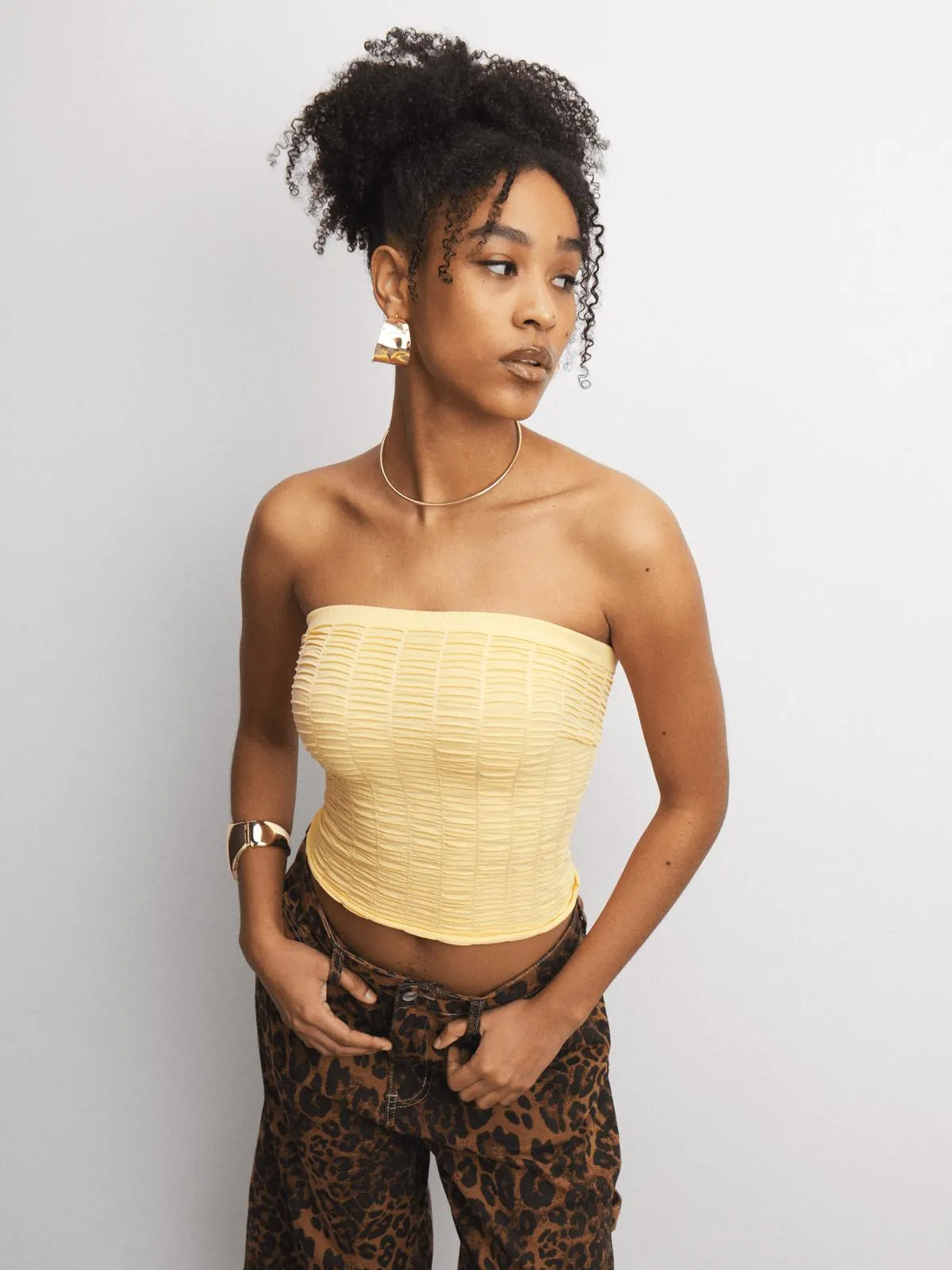 The FIX Women's Yellow Seamless Ruched Top