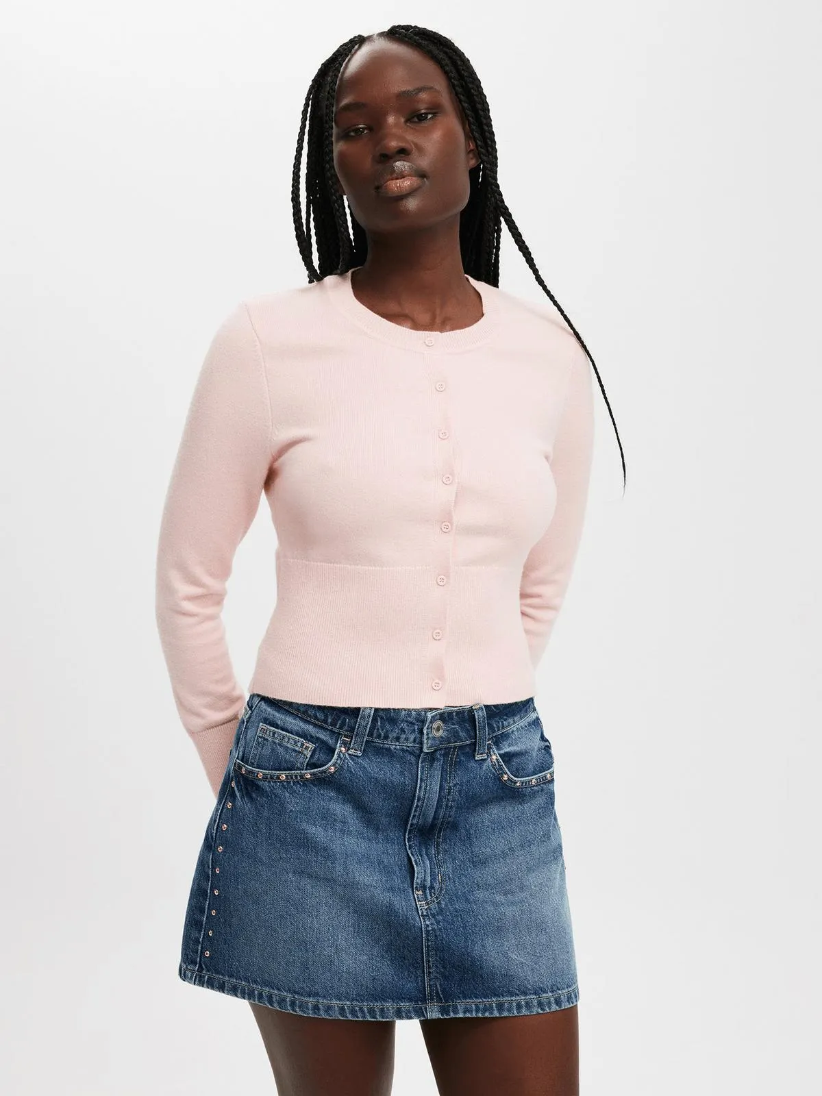 Women's Cotton On Pink Everfine Knit Crew Cardigan