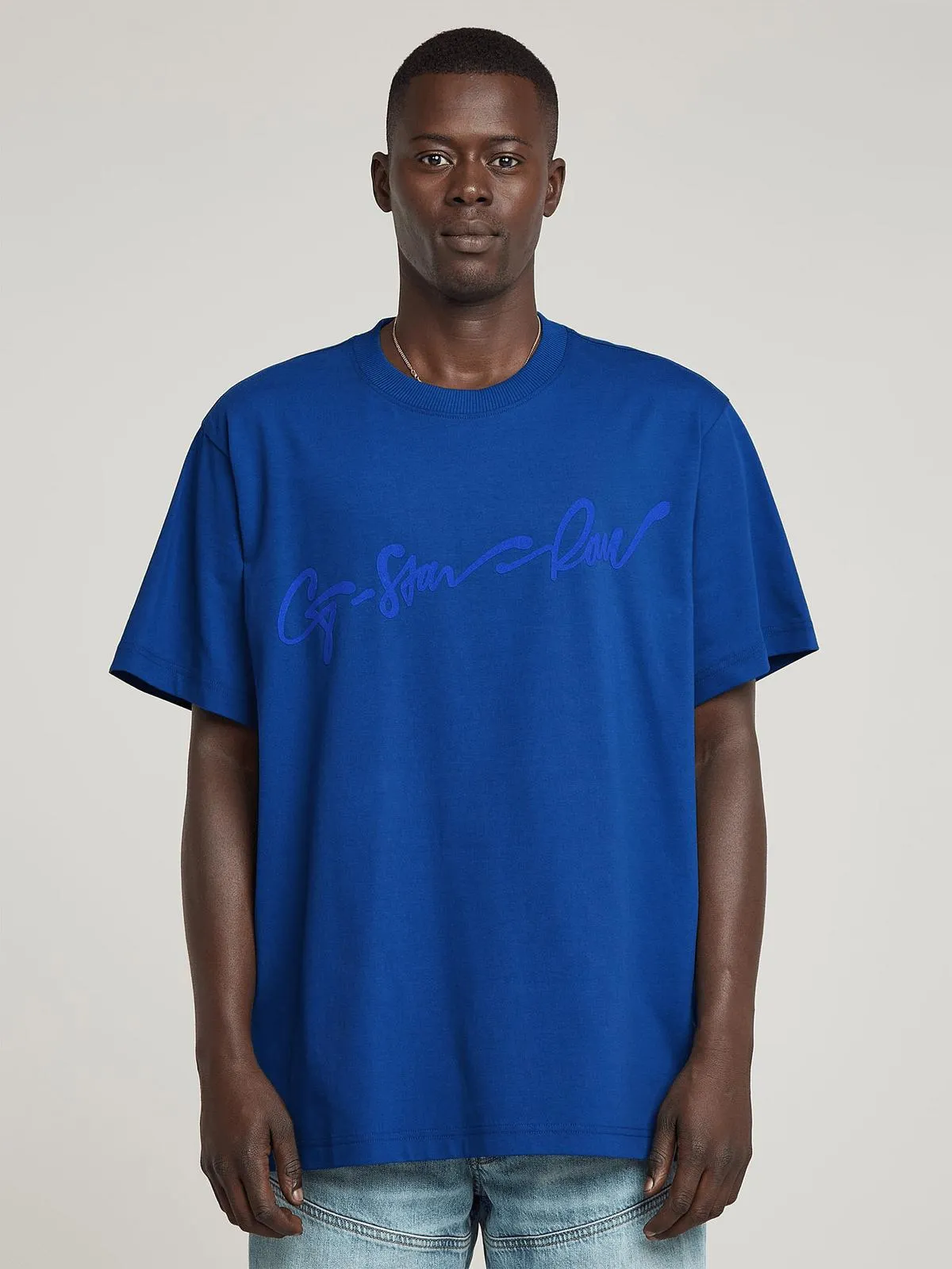 G-Star Men's Flock G-Script Loose Blue T-Shirt