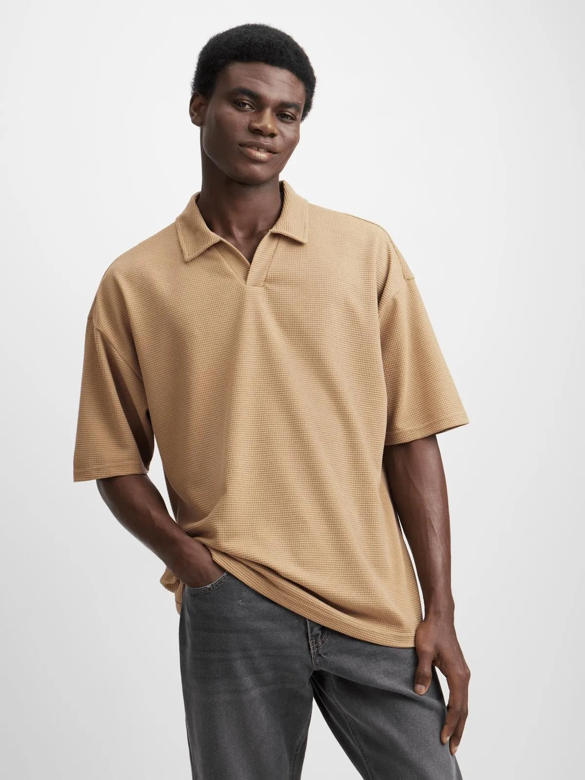 Jet Mens Brown Textured Johnny Collar