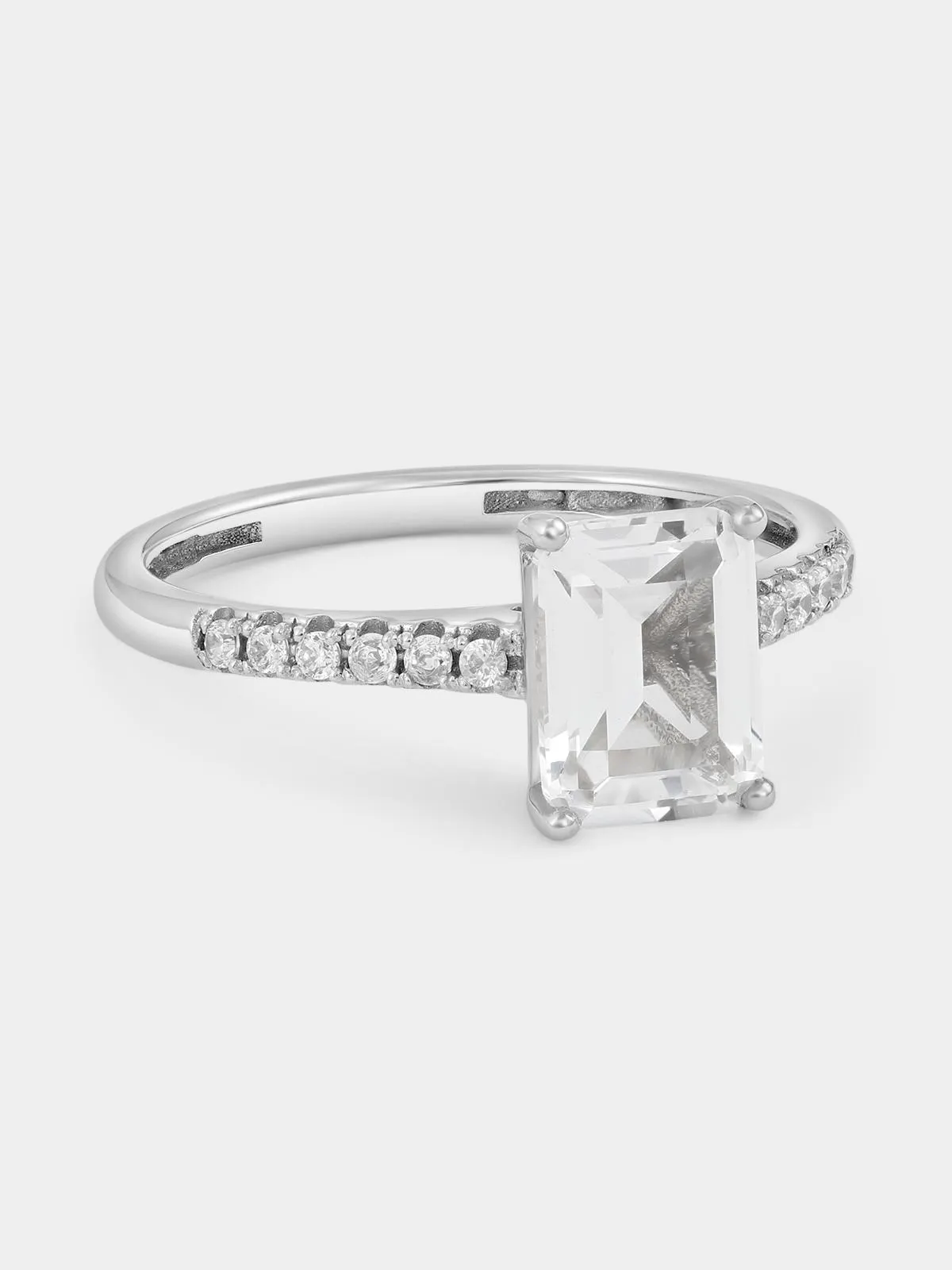 White Gold Cubic Zirconia Rectangle Solitaire Pavé Ring