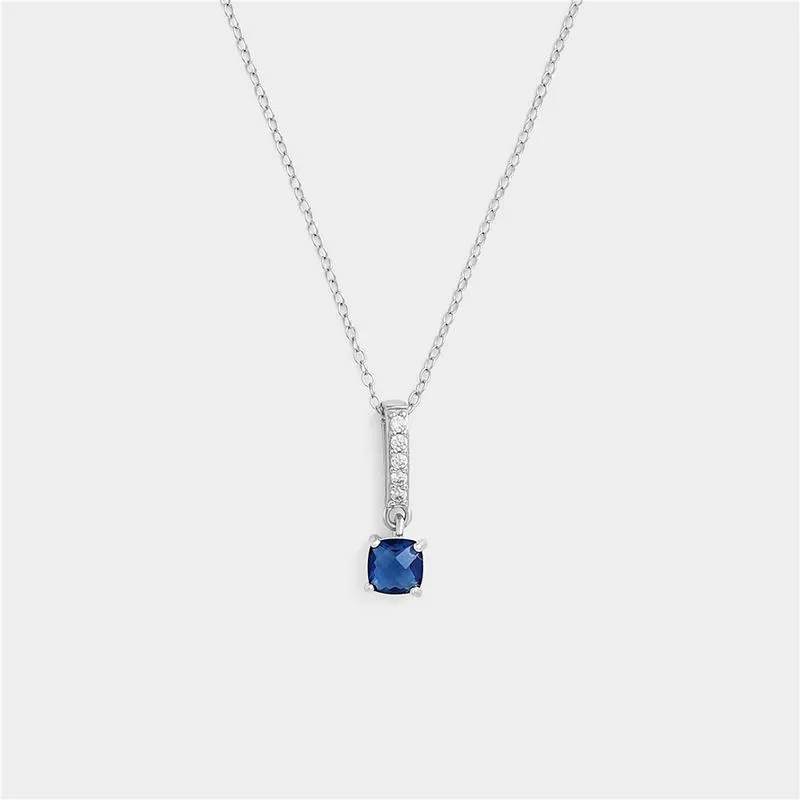 Sterling Silver Sapphire Blue Cubic Zirconia Bar Pendant