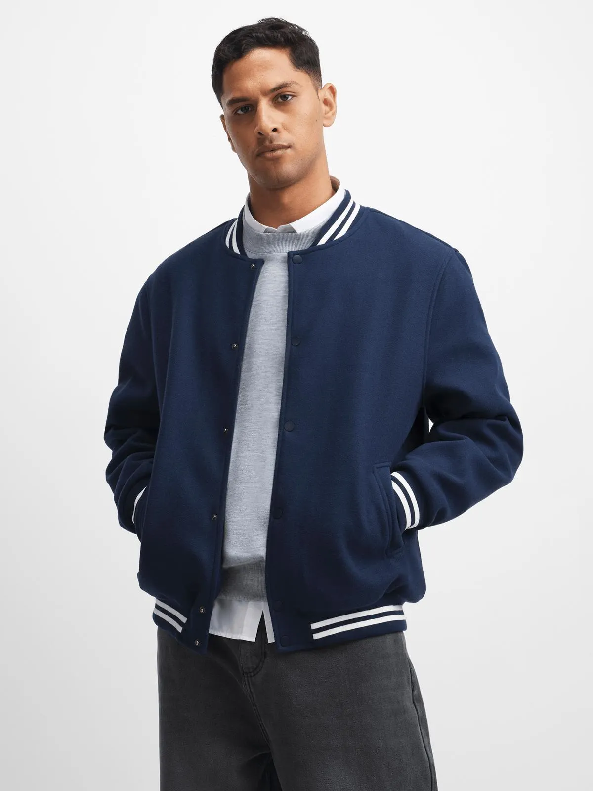 Exact Men's Navy Melton Bomber Jacket