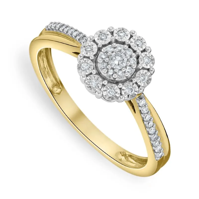Yellow Gold 0.15ct Diamond Round Halo Ring