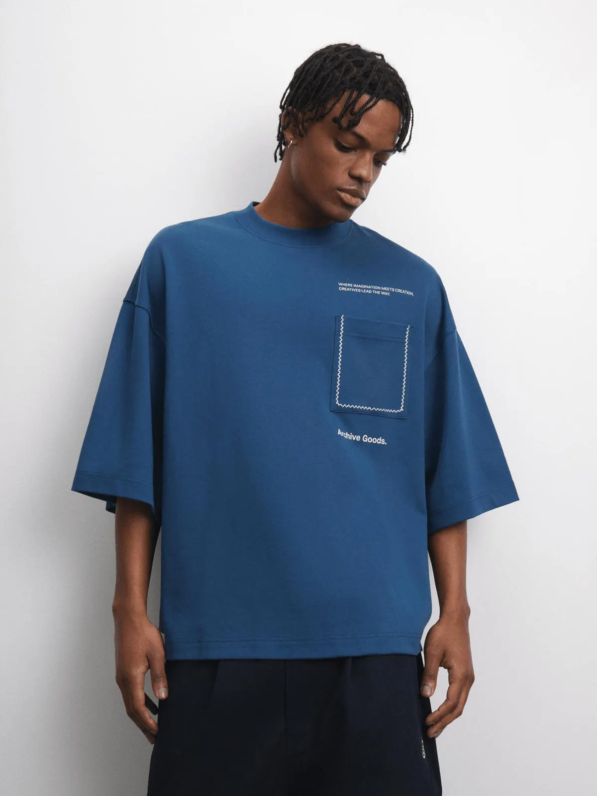 Archive Men's Interlock Boxy Crop Blue T-shirt